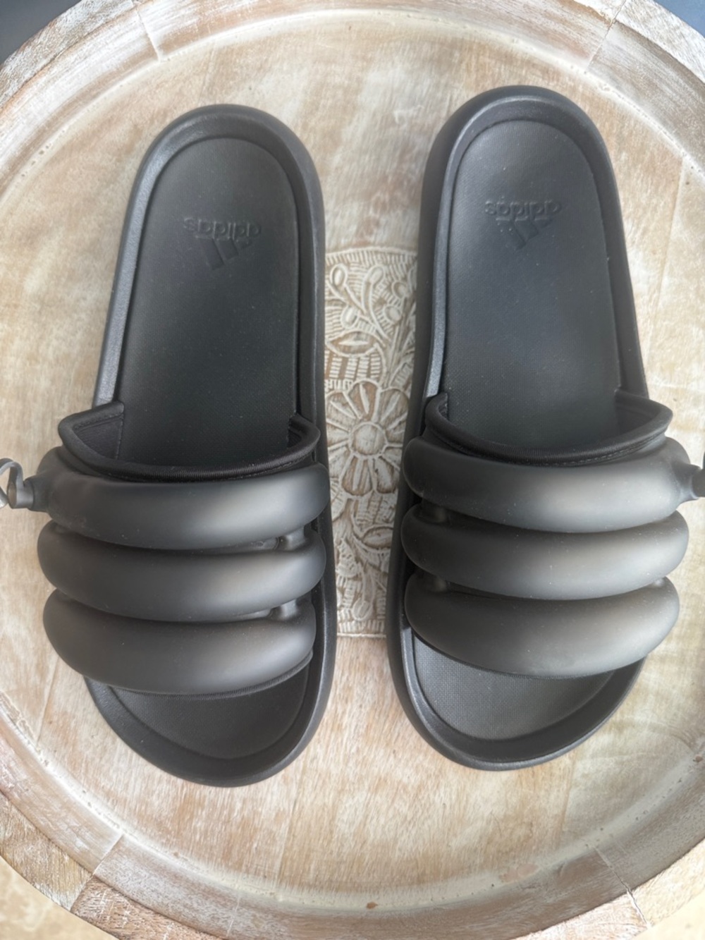 adidas Black Padded Three-Band Slide Sandals